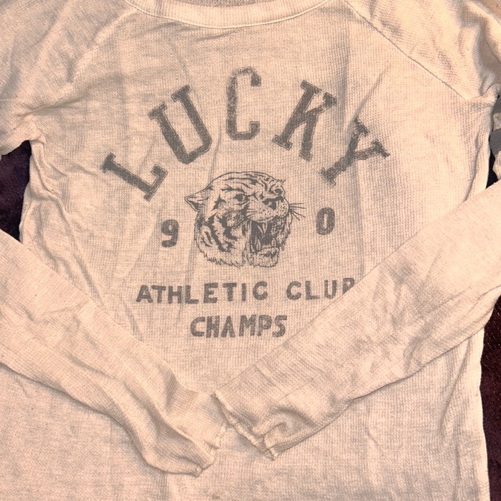 Lucky Brand Varsity Cream Long Sleeve Graphic Tee